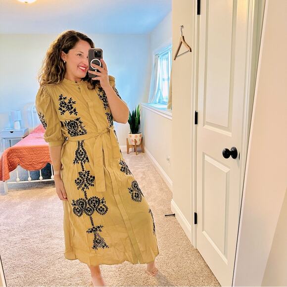 NWT Anthropologie Ottod’Ame Tan Black Cotton Embroidered Maxi Dress Small - Picture 1 of 16